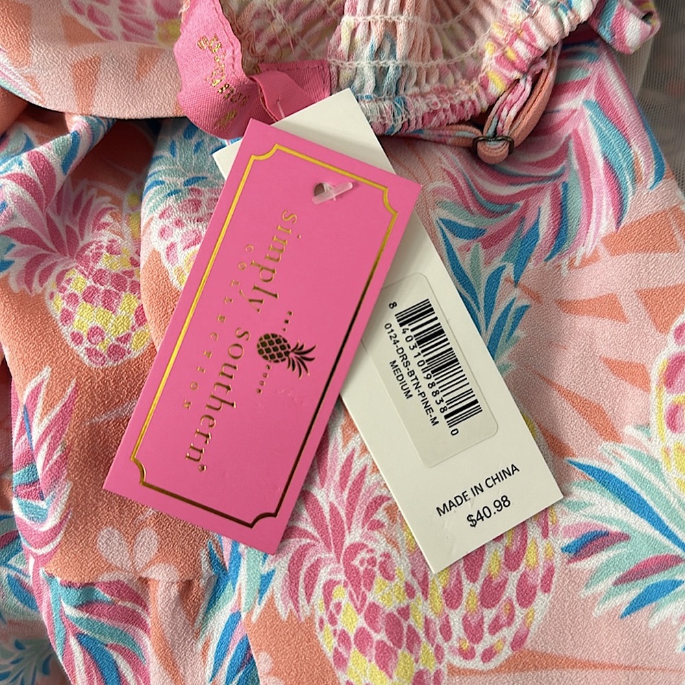 Simply Southern Pink and Blue Tropical Midi Dress - Picture 9 of 10
